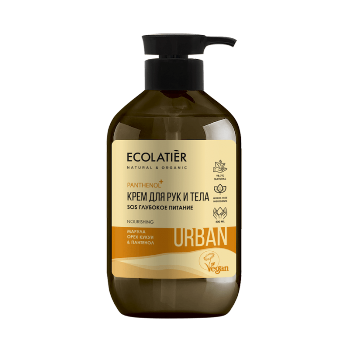 Крем для рук и тела глубокое питание Ecolatier Urban SOS "Марула, орех кукуи & пантенол", 400 мл