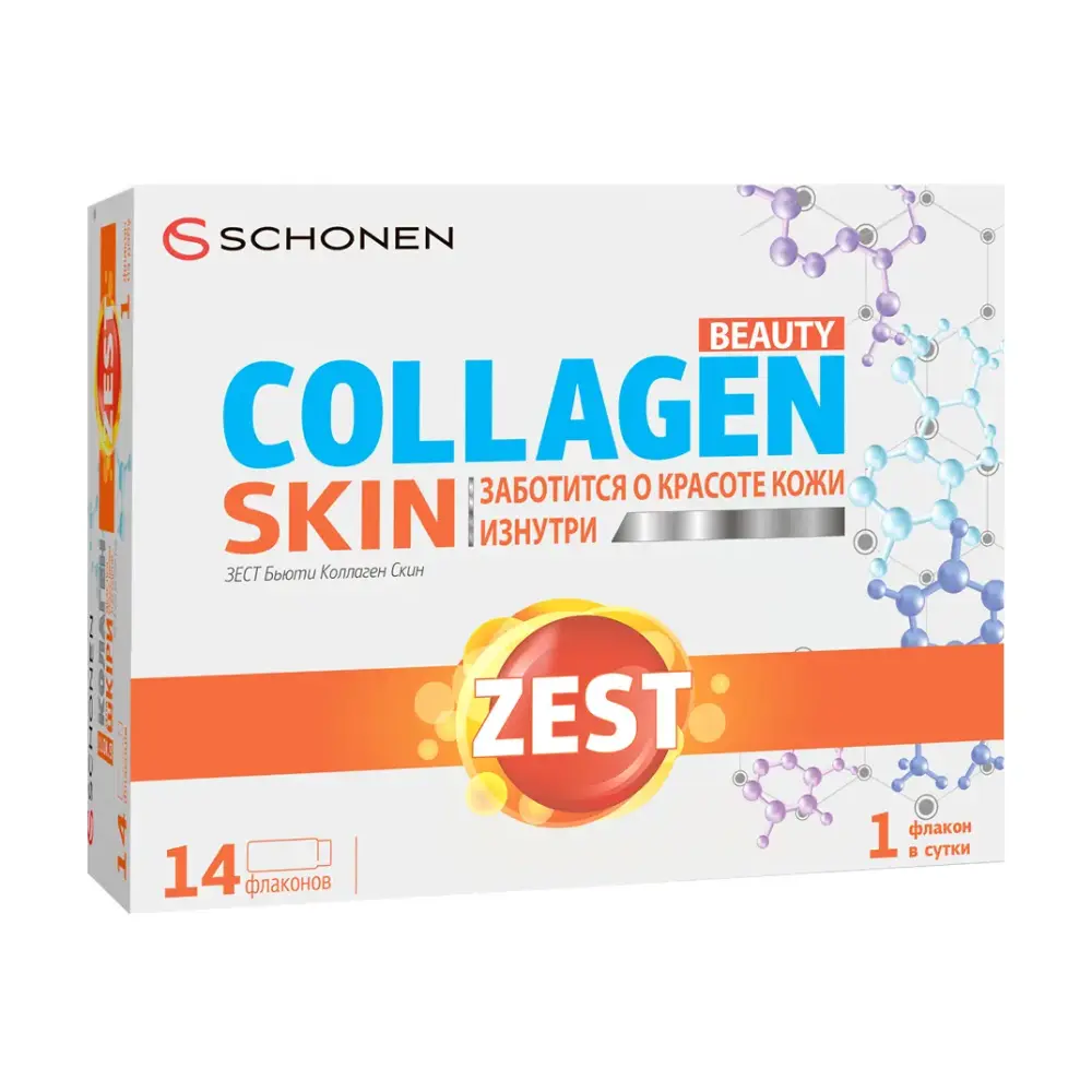 БАД Schonen Collagen ЗЕСТ бьюти питьевой коллаген скин, 14 флаконов, для кожи и суставов