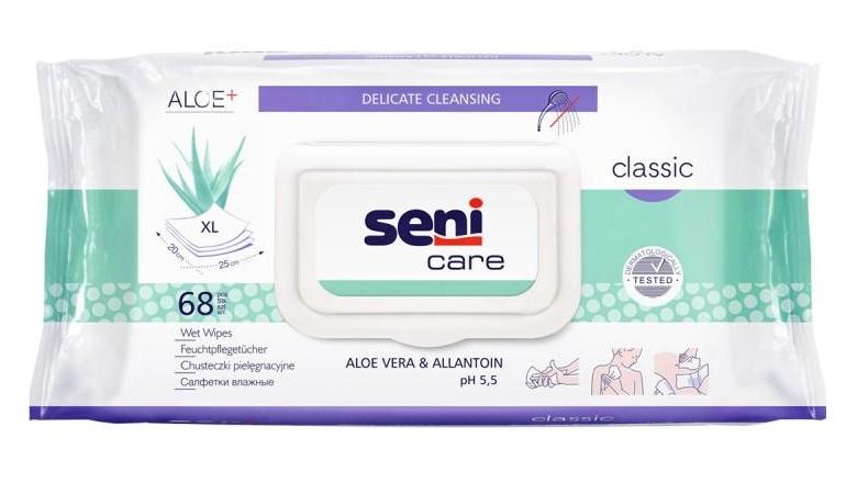 Салфетки влажные Seni Care Сlassic для ухода за кожей с алоэ вера и аллантоином, 68 шт